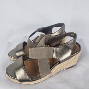 Vionic Tulum Ainsleigh - Women's Wedge Sandal Size 7.5 Espadrille Metallic Gold